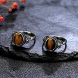 Elegant Tiger Eye Ring with Vintage Flower Silver Design