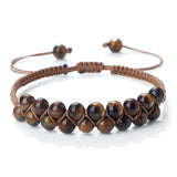 Full view of the Rustic Tiger Eye Beaded Adjustable Bracelet against a gray backdrop