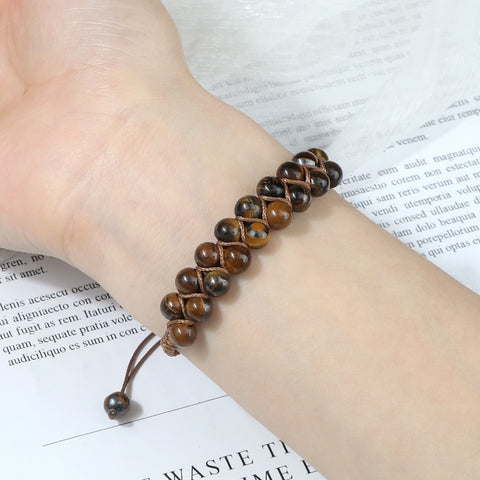 Rustic Tiger Eye Beaded Bracelet with focus on bead texture and color variation