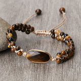 Woman wearing the Elegant Tiger Eye Charm Bracelet, showcasing its fit and style