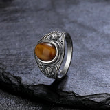 Antique-Style Tiger Eye Ring with Sterling Silver Embellishments