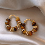 Elegant Tiger Eye Bead Earrings in Gold Finish for Sophisticated Style