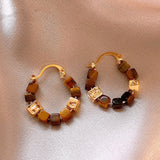 Golden Touch Square Tiger Eye Hoop Earrings with Earthy Bead Accents