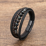 Sophisticated Multi-Strand Tiger Eye Leather Bracelet