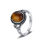 Nature-Inspired Tiger Eye Ring with Delicate Silver Florals