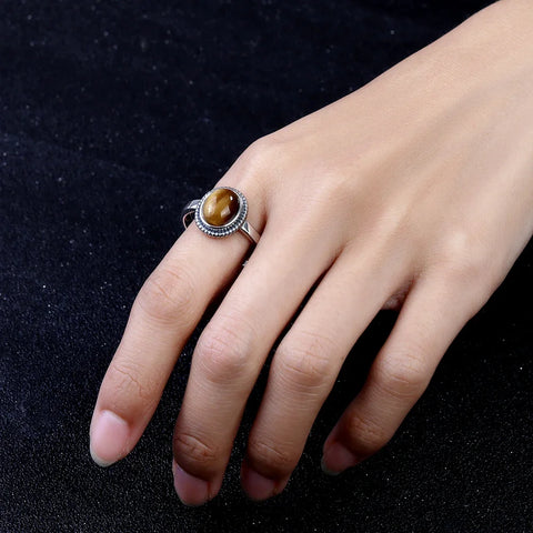 Protective Tiger Eye Ring with Sterling Silver Surround