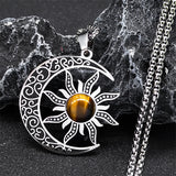 Radiant Silver Sun Pendant with Central Tiger Eye Stone