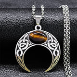 Silver Crescent Moon Tiger Eye Necklace for Mystical Appeal
