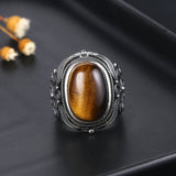 Floral Majesty Tiger Eye Silver Ring - Artisan Crafted
