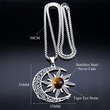 Solar Flair Silver Necklace with Lustrous Tiger Eye Gem