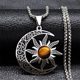 Sun-Inspired Tiger Eye Necklace with Silver Detailing