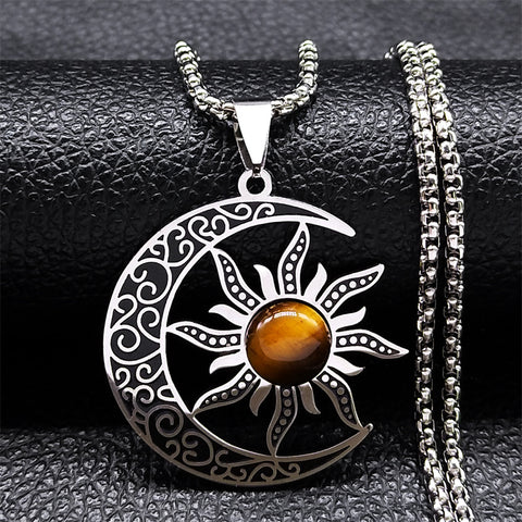 Sun-Inspired Tiger Eye Necklace with Silver Detailing