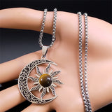 Silver Celestial Design Necklace Featuring Tiger Eye